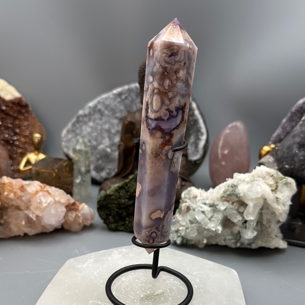 Flower Agate Double Terminated Wand – Blue & Peach Tones